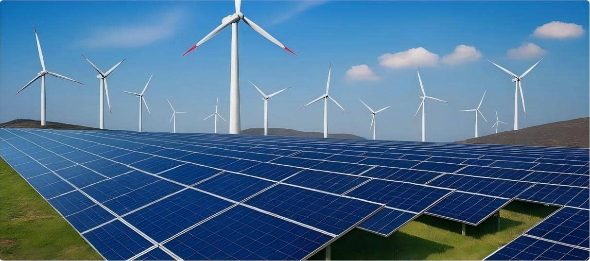 Wind turbines and solar panels